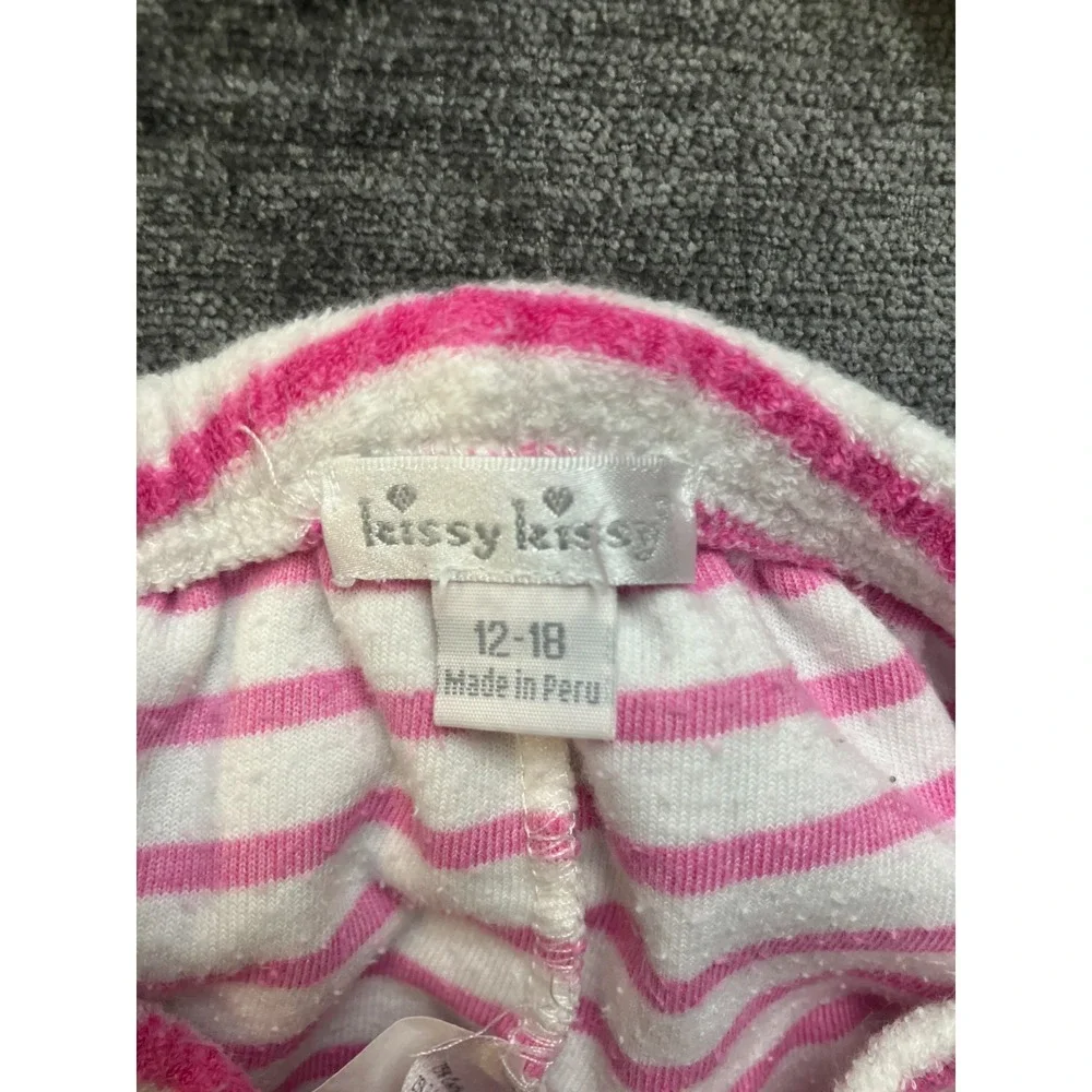 Kissy‎ Kissy 2-Piece Fleece Outfit Set Baby 12-18 White Pink Striped Snap Front